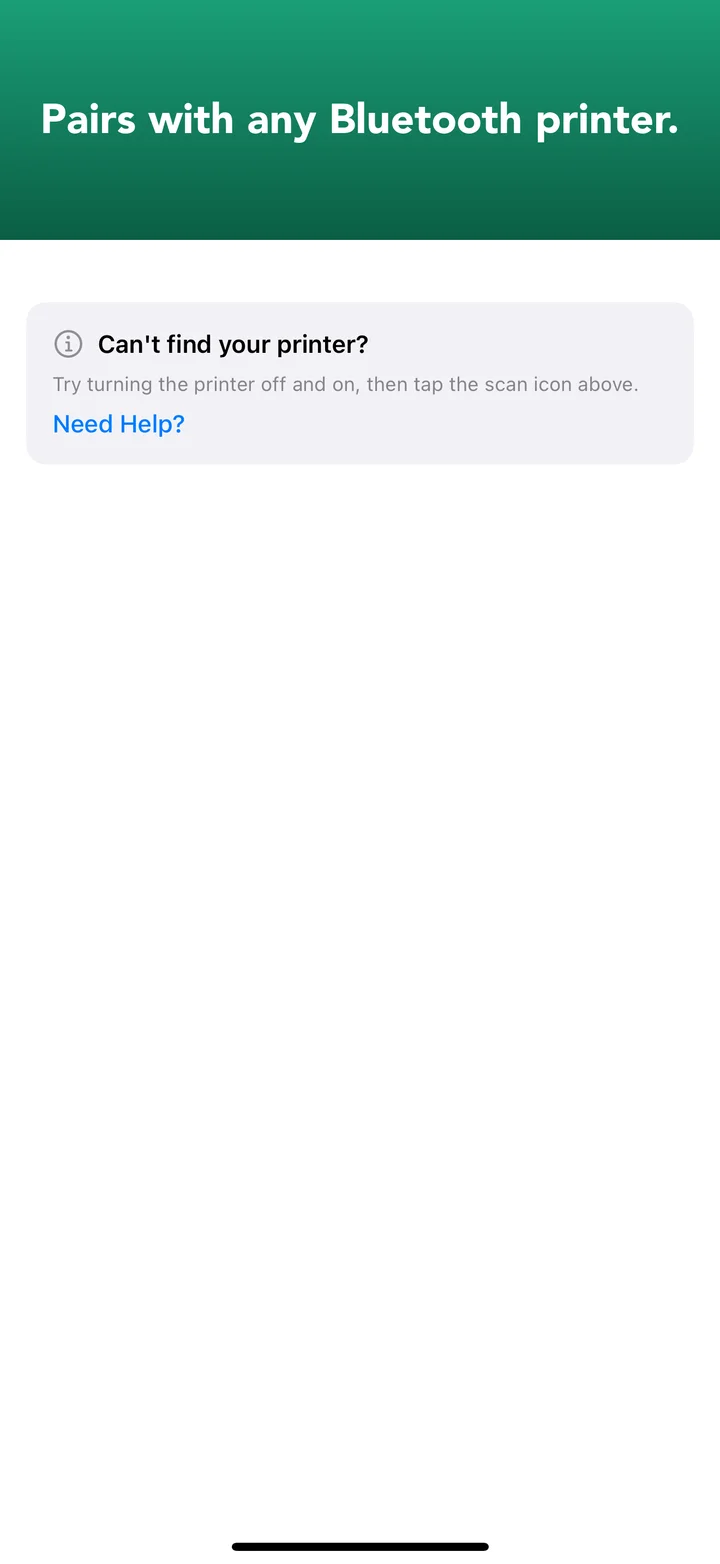 BOH Wiz pairing screen showing nearby Zebra printers found over Bluetooth